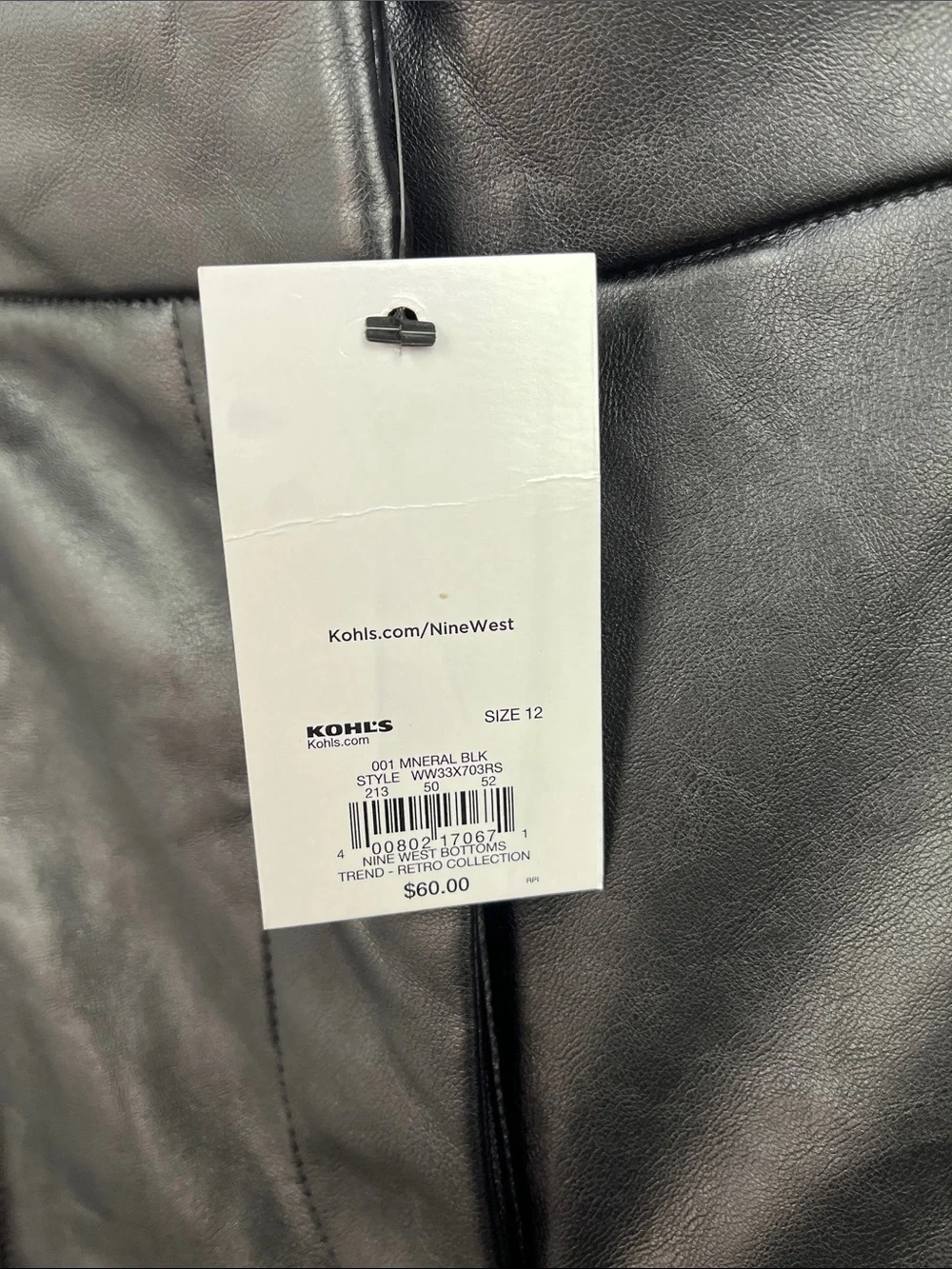 NINE WEST FAUX LEATHER MINERAL BLACK WIDE LEG PLEATED PANTS SZ 12 NWT